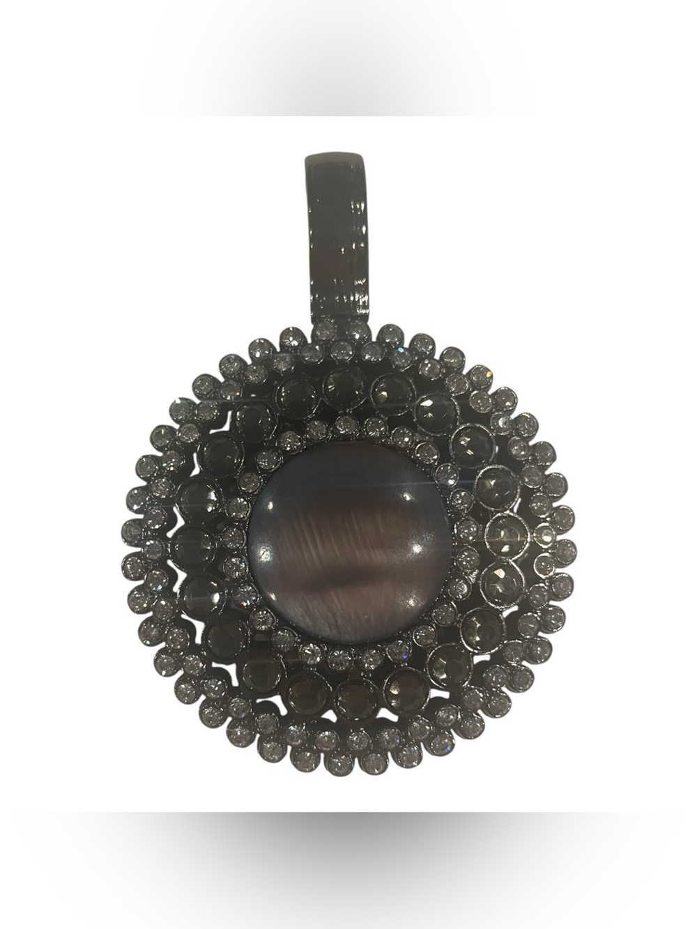 Premier Designs Jewelry Paparazzi Pendant Rhinestones MOP Abalone Gunmetal Gray